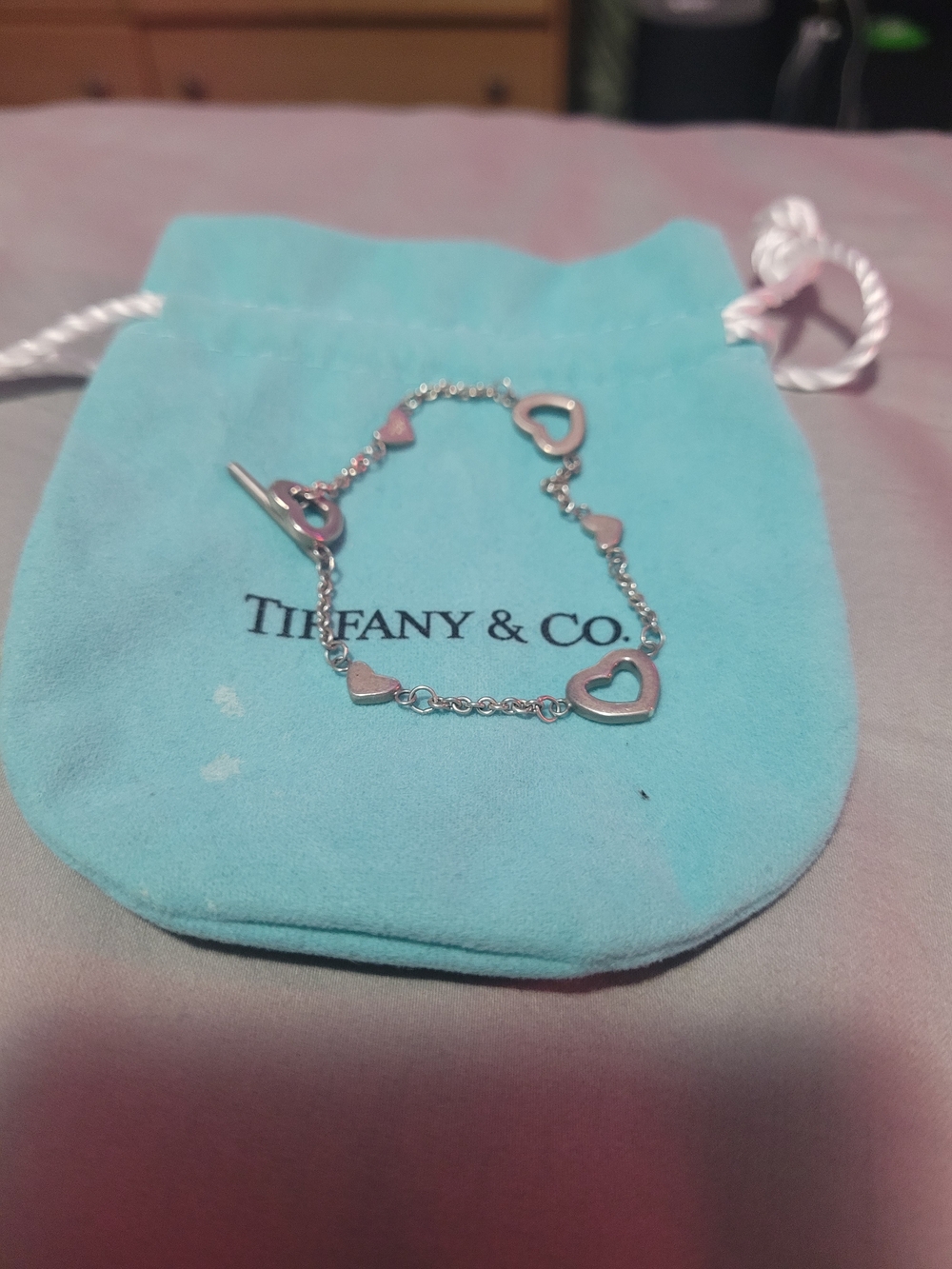 Tiffany & Co. Sterling Silver Open Heart and Puff Heart Bracelet - Silver
